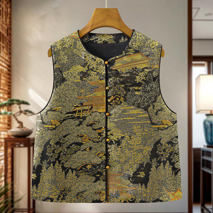 

New Chinese Style Embroidered Sleeveless Vest - 2026 Spring/Autumn High-End Song Brocade Jacquard Camisole Jacket for Mothers. M for 45-58 kg (priority shipping for favorites)