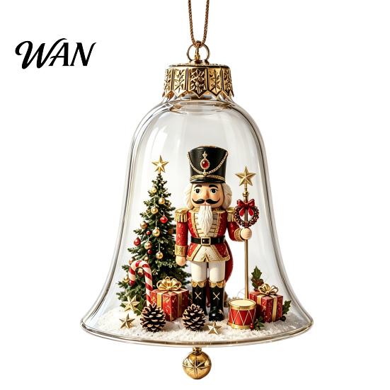 Miniature Holiday Scene Hanging Balls 3D Christmas Bell Ornament, Winter Clear Decoration with Santa Festive Window Shelf Decorations Snowman Reindeer