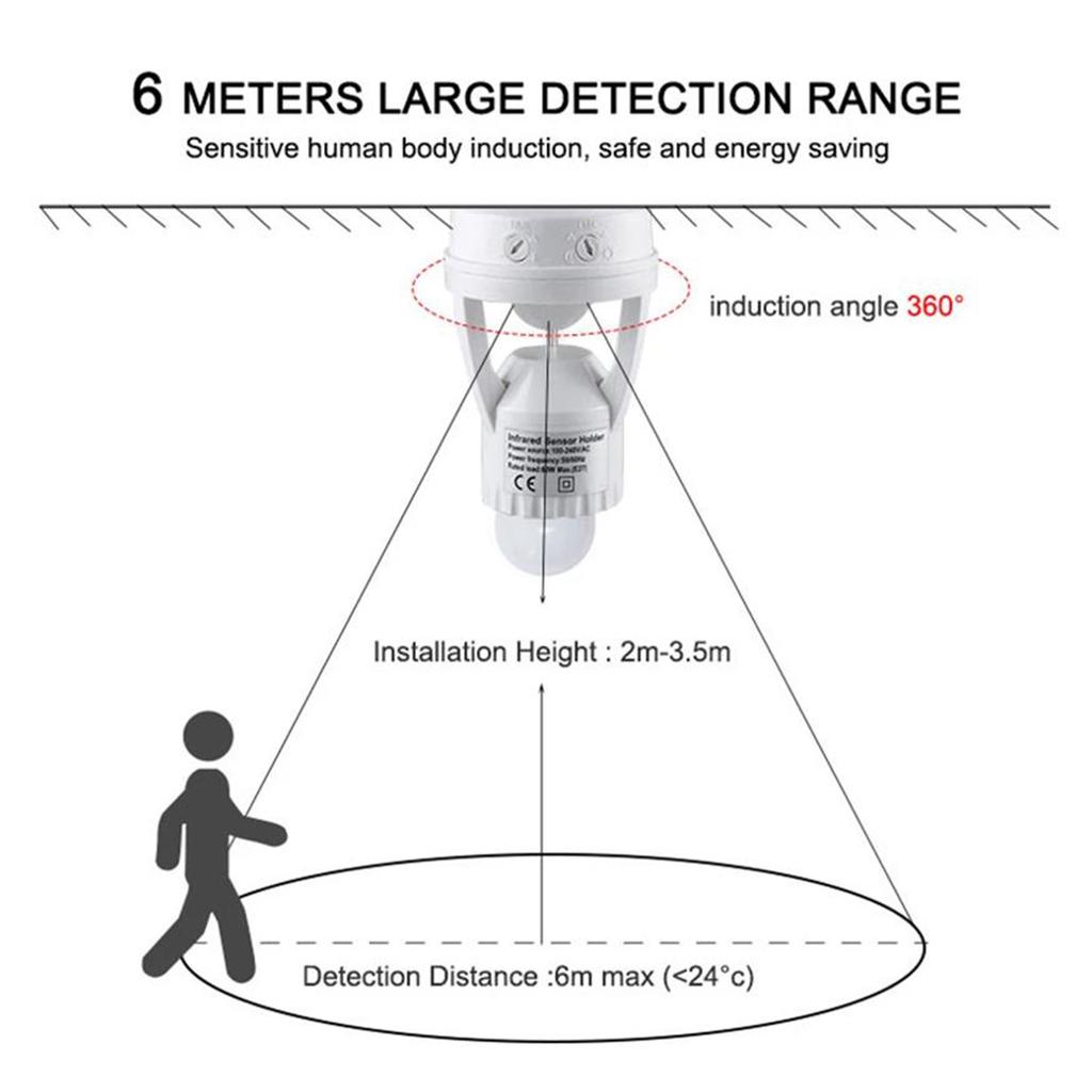 360 Degrees Human Induction Motion Sensor Lamp Socket Base AC85-265V Delay Time Switch E27 Base Holder Socket Adapter