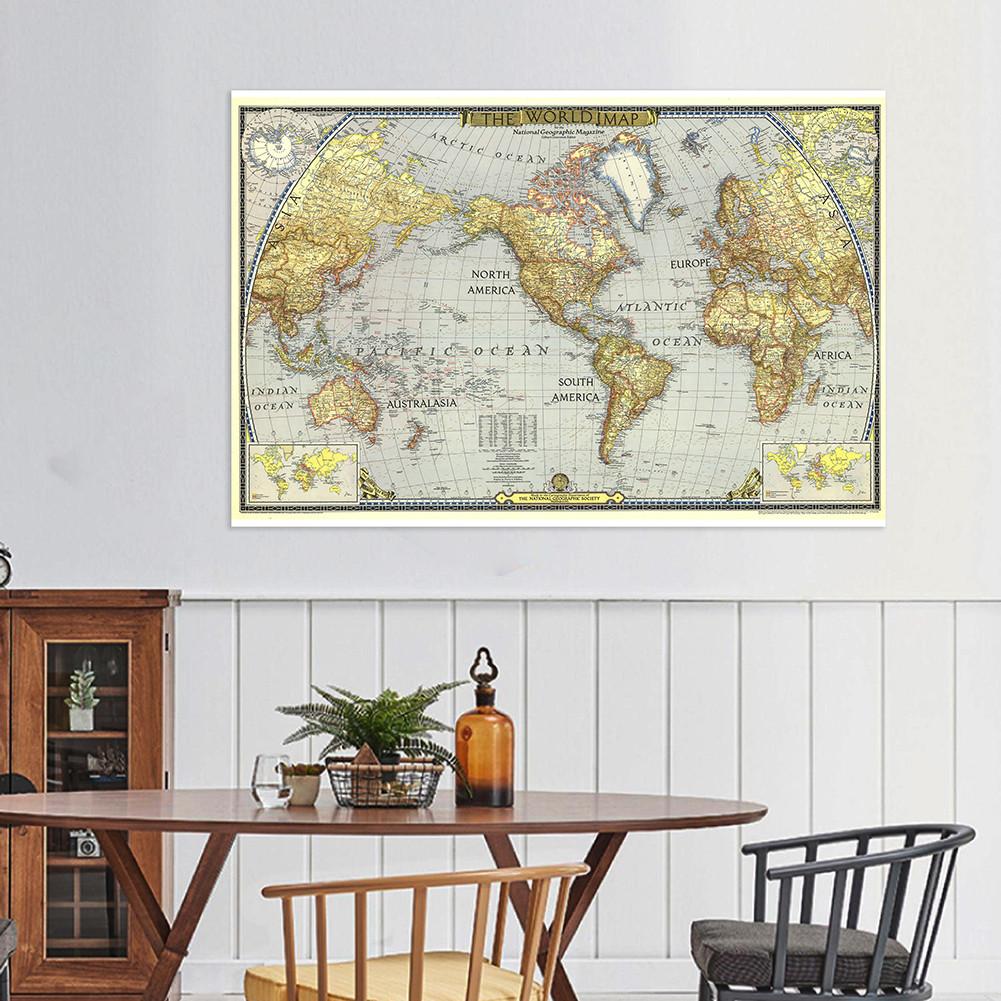 Vintage 1943 World Map Poster Retro Antique Globe Art Print Large Canvas Wall Map Educational Travel Map for Home Office School Wall Decor