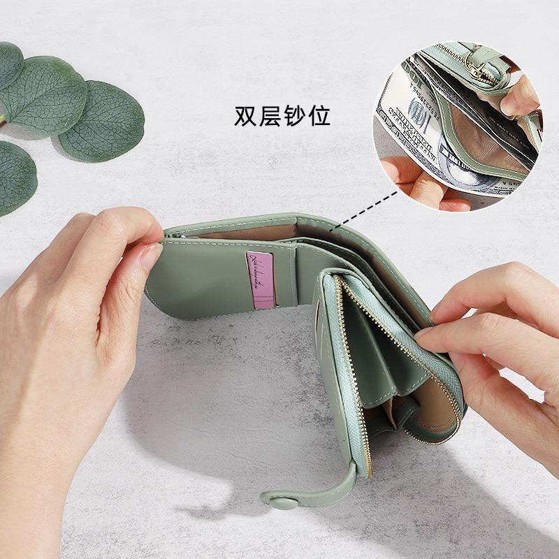 Bedruckte Damen-Geldbörse PU klein frisch und niedlich Kartenetui Reißverschluss Student süß kurze Geldbörse Damen hoher Sinn