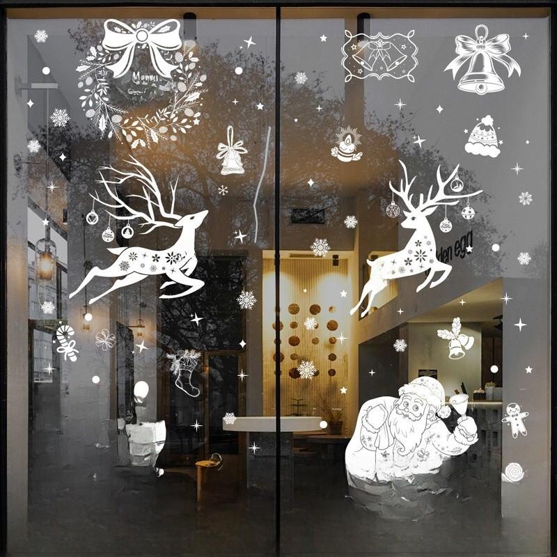 Sticker Christmas Window With Snowflake And Reindeer Pvc Material Festive For