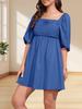 Womens Square Neck Babydoll Dress Puff Sleeve Smocked Backless Mini Dress