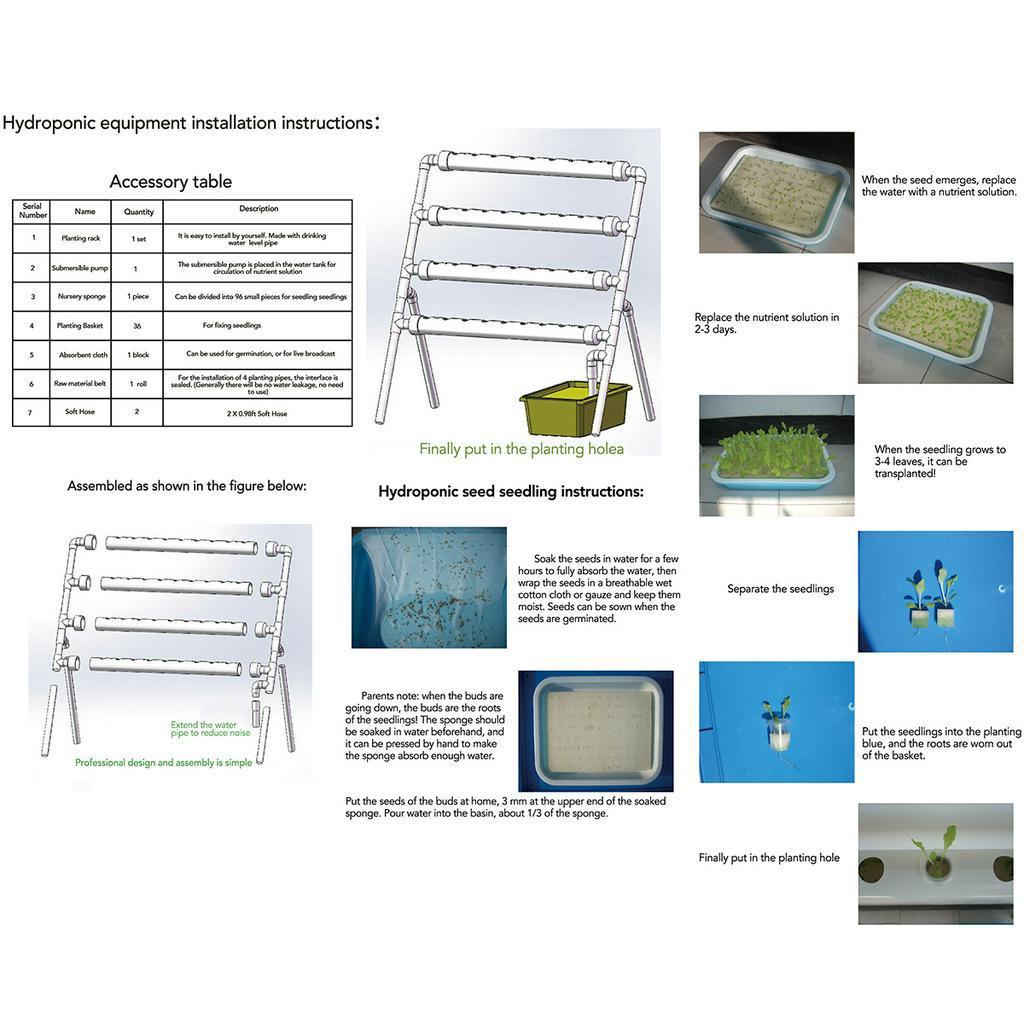 36 Planting Sites Garden Plant Vegetable Planting Grow Box Deep Water Culture System 4 Layers Horizontal Hydroponic Grow Kit Set