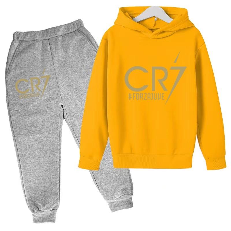 Kids Fashion CR7 Hoodie Boy Girl Toddler Pullover 3-12 Years Football Letters Clothing Casual Top+Pants 2P Brand Coat Sports Set