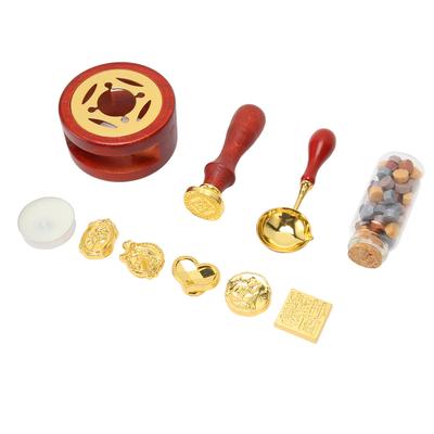 Wax Sealing Stamp Kit with 5 Replaceable Stamp Heads Sealing Wax Warmer Spoon Sealing Stamp Kit for Letters Postcards