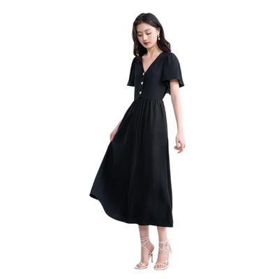 Sancai 2025 Summer Lyocell V-Neck A-Line Long Dress