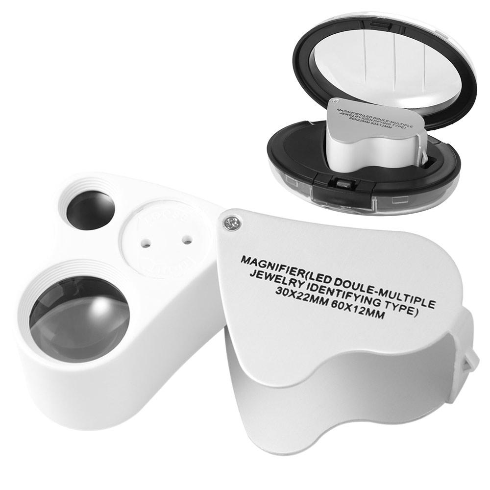 with Bright LED Light 30X 60X Illuminated Loupe Adjustable Lighting Flexible Foldable Jewelry Magnifier Hands Free Dual Lens