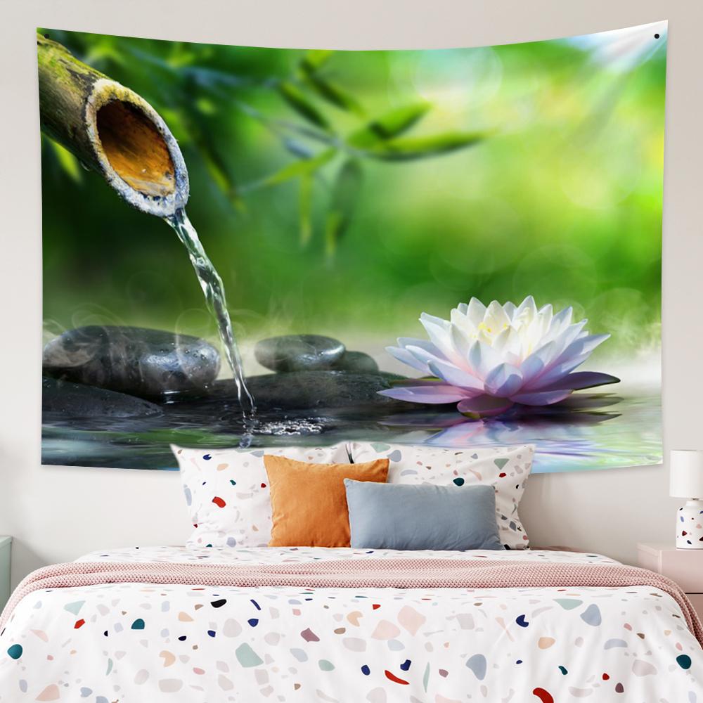 

Зеленые садовые постеры для наружной сцены, гобелен с растениями, озером, водопадом, природные пейзажи, эстетический декор комнаты, украшение 100x75cm