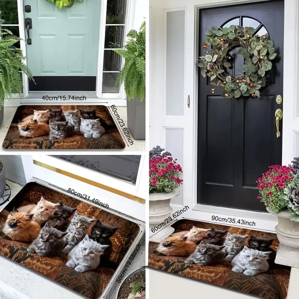 Five Cats Pattern Rectangle Doormat 2D Flat Print Non-Slip Machine Washable Floor Mat for Entryway Kitchen Home Room Decor