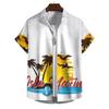 Camisa havaiana masculina com estampa de sol e coqueiro, camisa de praia com estampa 3D do Havaí, camisa de rua casual de verão de manga curta
