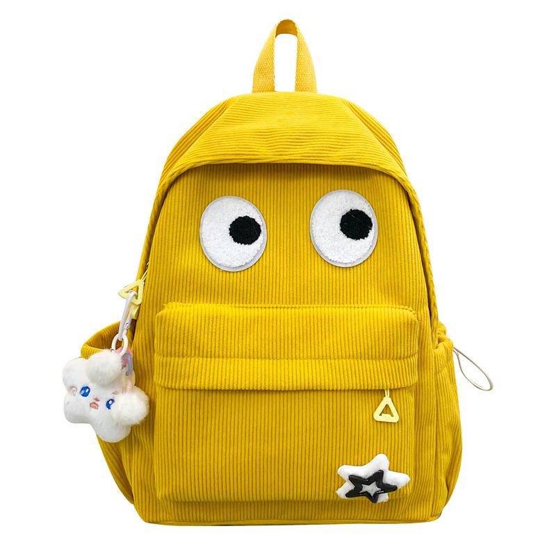 Schoolbag big eyes corduroy backpack high value women's backpack student schoolbag casual backpack large capacity backpack