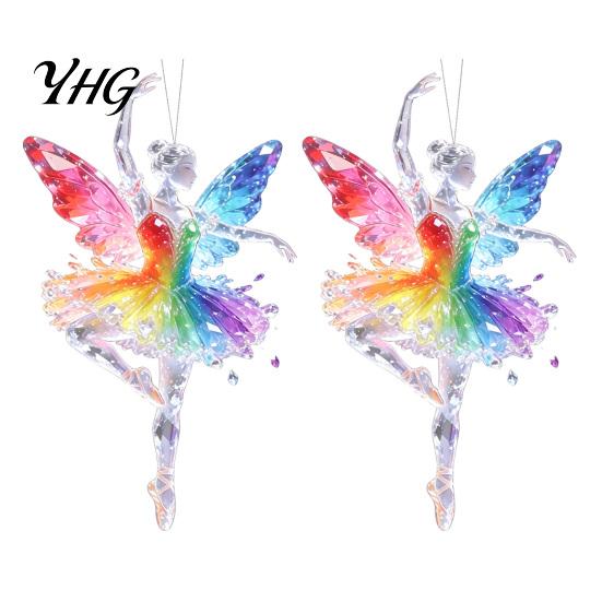 Car Rearview Mirror Charms 2Pcs Glitter Ballet Girl Keychain, 2D Acrylic Hanging Pendant for Bag Backpack, Sparkling Holiday Party Decorations Dancer
