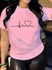 Heart Print Tshirt Short Sleeve Crew Neck Casual Summer Summer Short Sleeved Harajuku Streetwear Tops Tees Aesthetic Clothes