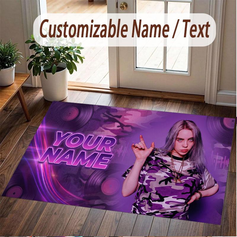 Custom Rug Billie Eilish Pattern Print Name Text Soft Non‑Slip Floor Carpet for Home Indoor Decoration