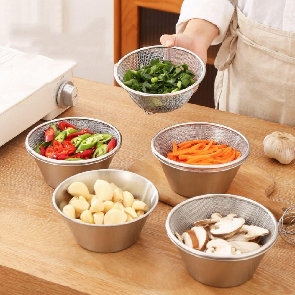 Colander Double Layer Stainless Steel Colander Set Space Saving Stackable Strainer Bowl Set Mini Drain Basket Microwave