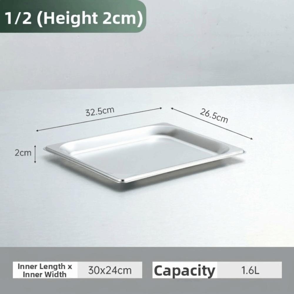 Stainless Steel Food Pan GN Pan with Lid 32.5 cm x 26.5 cm Rectangular Tray Basin Square Basin Thickened Food Storage Container