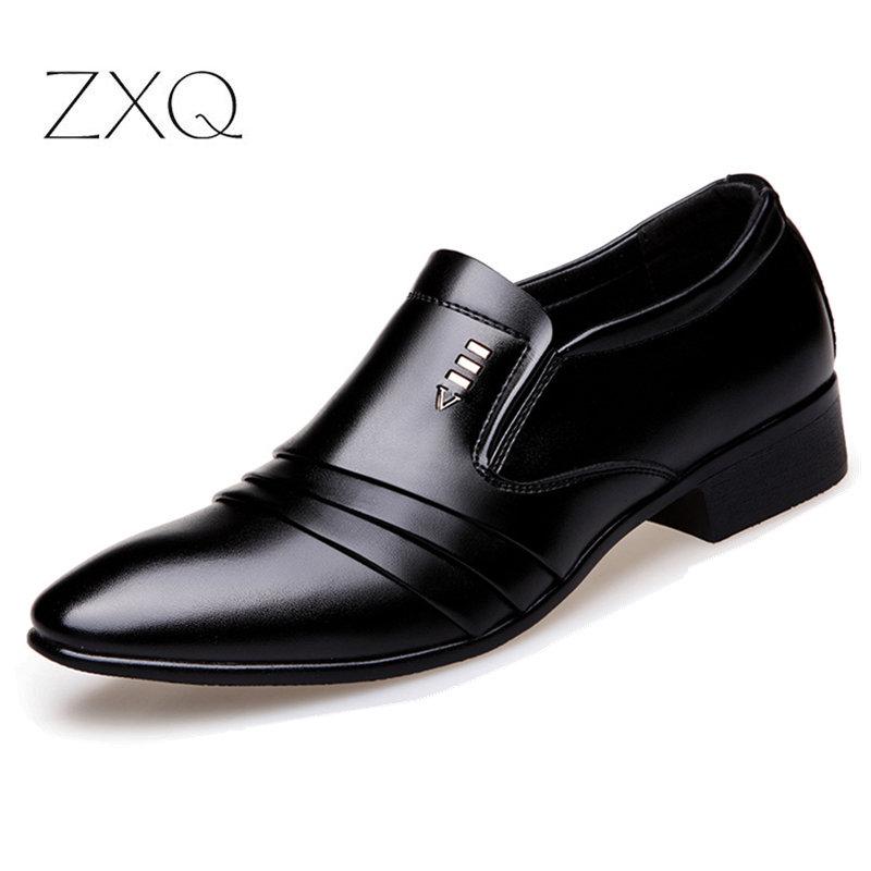 Luxusmarke PU-Leder Mode Herren Business Kleid Loafers Spitzen schwarzen Schuhe Oxford Atmungsaktiv formale Hochzeitsschuhe