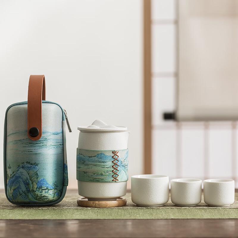 

Distant Mountain White Ceramic Quick-Serve Travel Tea Set