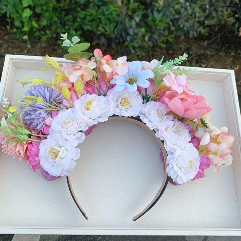 Ethnic Style Bridal Headband Hair Wreath Florals Crown Wedding Flower Headband Beach Hairband for Women Hair Accessory