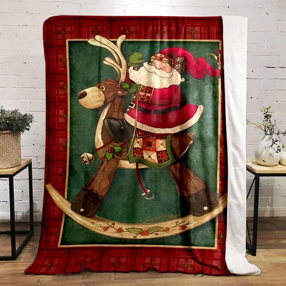 Santa Claus Rocking Reindeer Christmas Blanket bedroom Blanket for Livingroom Couch lunch break Soft throw for Friend's festival Gift
