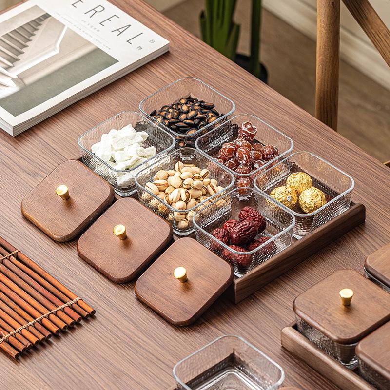 Creative Glass Walnut Fruit Bowl with Compartments for Snacks & Desserts