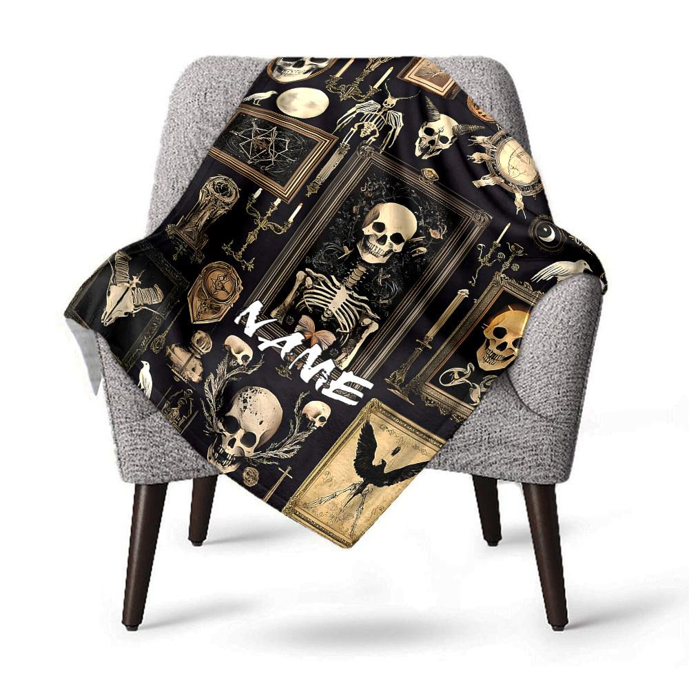 Gothic Skull Home Customize Your Name Blankets Soft Cozy Lightweight Allseason Multipurpose Blanket For Picnics Sofas Offices Beds Living Rooms