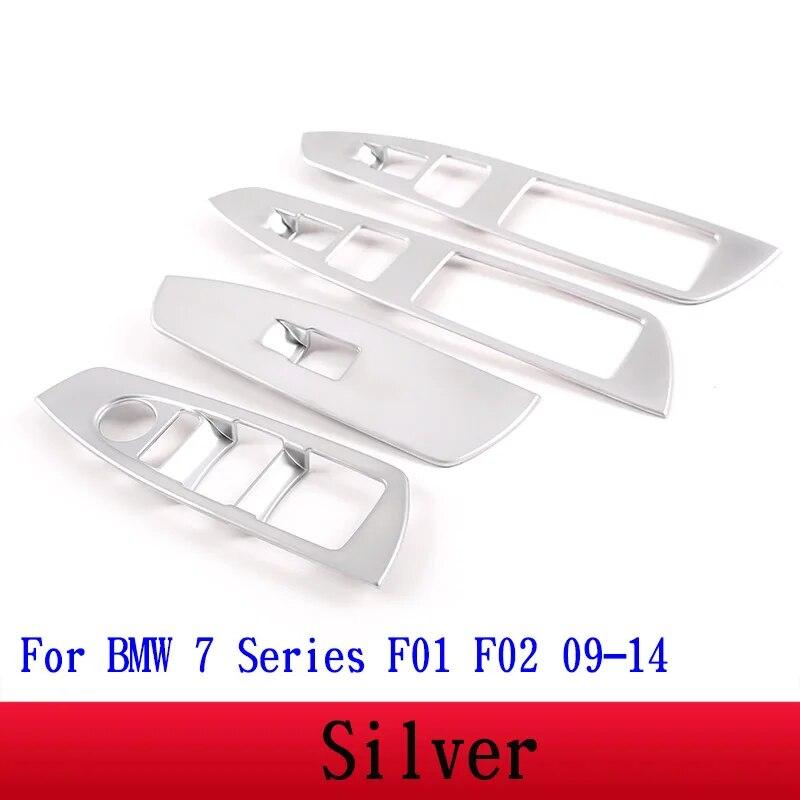 For BMW 7 Series F01 F02 G11 G12 ABS Silver/Carbon Fiber Car Window Lift Switch Button Frame Cover Trim Stickers Car Accessories
