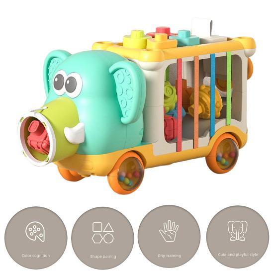 Cartoon Elephant Truck Toy Shape Sorting Matching Color Cognition Stacking Fine Motor Skills Busy Cube Sensory Toy Toddlers Boys