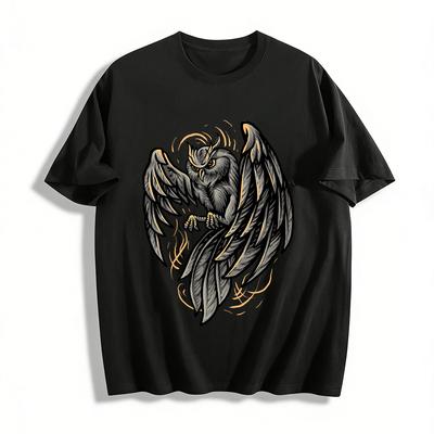 Vintage Dark Owl Print Trendy Cool Casual Tee Pure Cotton T-shirt
