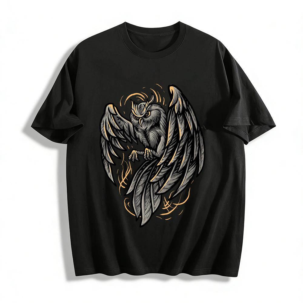 Vintage Dark Owl Print Trendy Cool Casual Tee Pure cotton T-shirt XXS