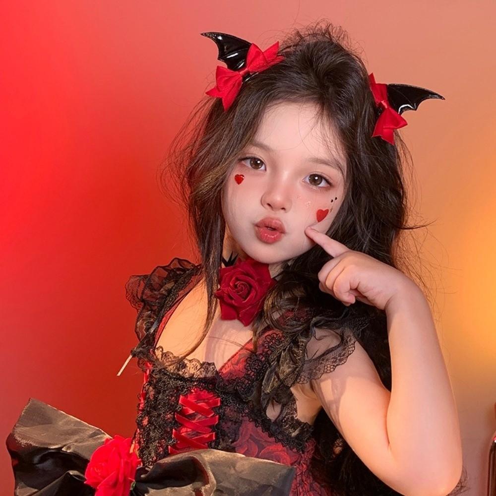 2 Pcs Funny Bow Halloween Hairpins Gothic Style Y2K Devil Horn Hair Clips Punk Headwear Bat Duckbill Clips Halloween