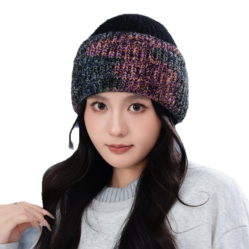 New Winter Versatile Knitted Wool Hat for Women Outdoor Travel Windproof and Warm Head Hat Showing Face Small Pullover Hat