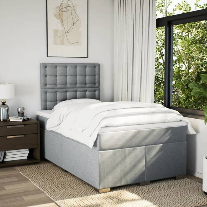 Exclusive House - Bed Slat Base with Mattress Light Grey 120x200cm Fabric