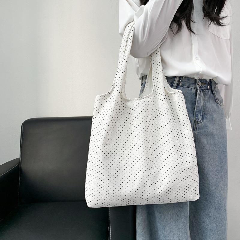 Retro Polka Dot Versatile Casual Tote Large Capacity Shoulder Canvas Bag