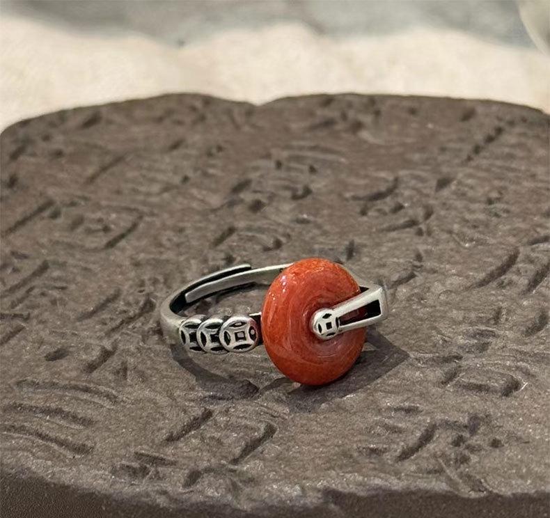 

Rotatable Jinbao Buckle Ring: New Chinese Style, 925 Sterling Silver for Women Adjustable Open-End