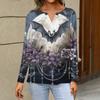 Women's Casual Long Sleeve T-Shirt with Halloween Print V-Neck Button for Parties