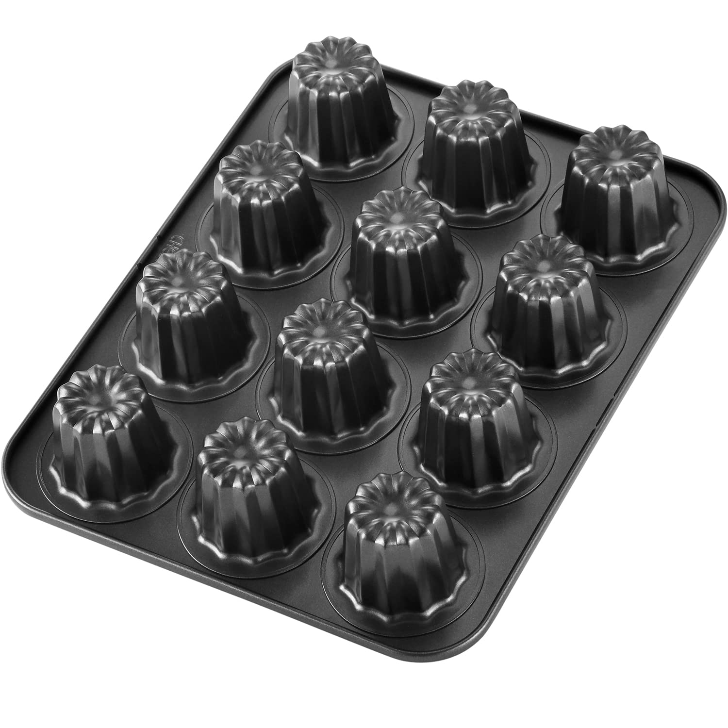 

CHEFMADE Canelé Mold, 12-Piece Set, Non-Stick Cake Mold, Exterior Dimensions: Approx. 32.5 x 25.8 cm, Cup Top: 5.5 cm x Bottom: 4.4 cm (Black)