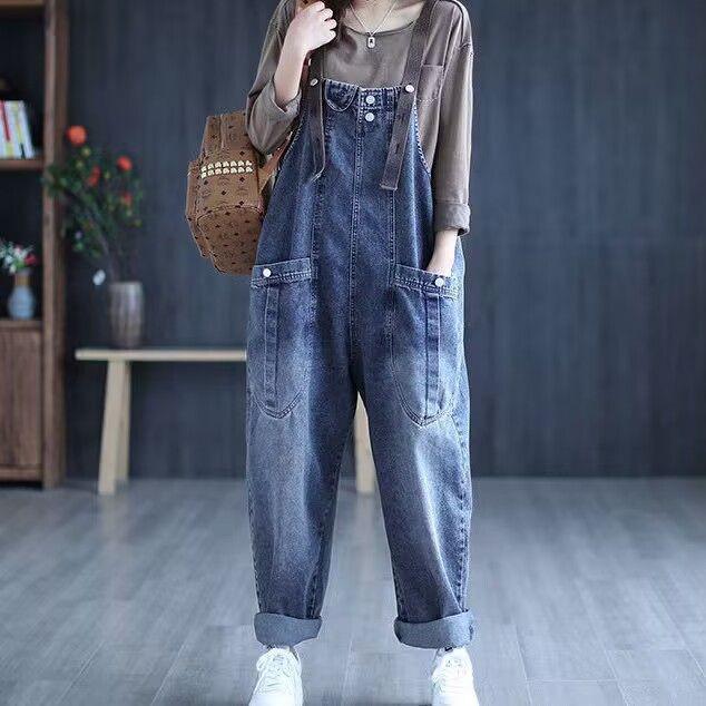 Korean Style Plus Size Women's Loose Denim Overalls - Slimming Harem Casual Jeans