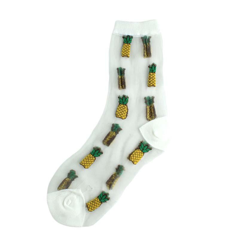2025 Girls Cute Cartoon Fruits Sheer Kawaii Lady Women Summer Fall Avocado Lemon Pineapple Cherry Jacquard Socks Female
