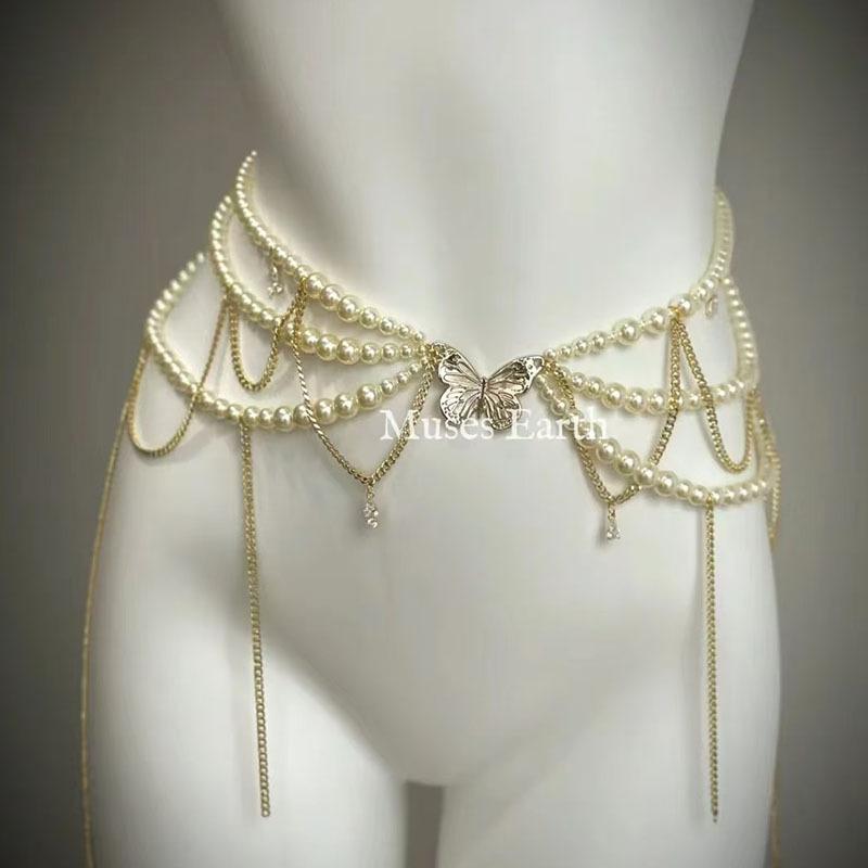 Taillenkette Kollektion~ Halskette mehrlagige Perlen-Taillenkette Brustkette Hofessen Schulterkette leichter Luxus Bein Kette einzigartiges Halsband