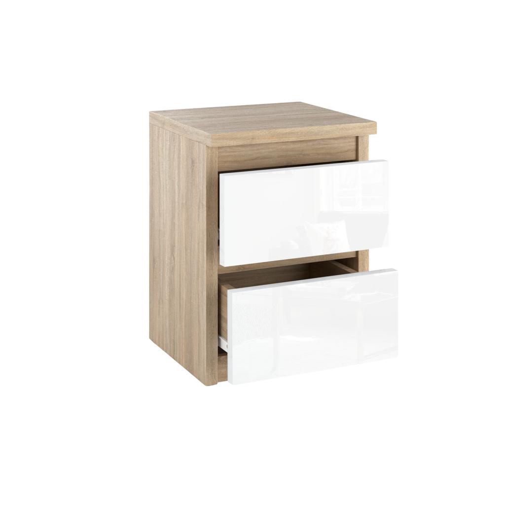 Bedside Cabinet Sonoma Oak White Gloss 30 Cm 2 Drawers Tv Table For Bedroom