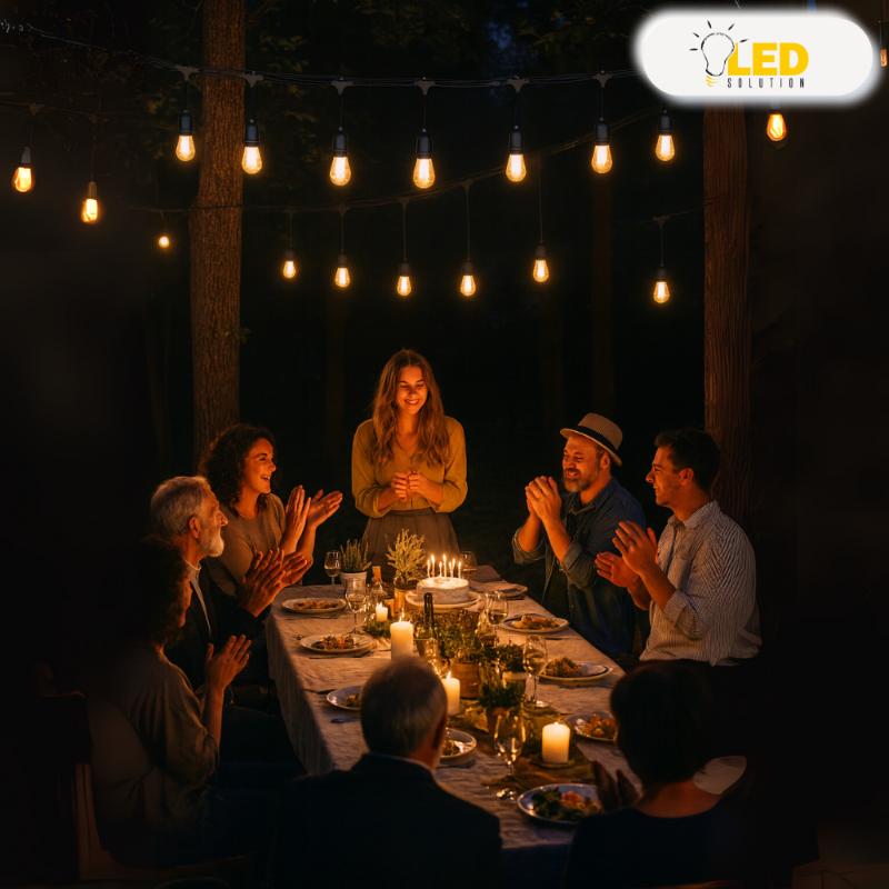 Gartenlichtkette 10m x 20 E27 Glühbirnen wasserdicht IP65 ganzjährig