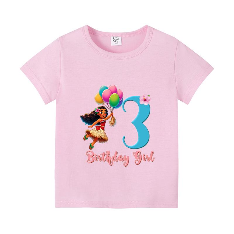 Moana 2 Cartoon Pattern Numbers Girls Cute T-shirts Kids Birthday Party Clothes 1-9 Print Child Tee Fashion Summer T Shirt Gifts