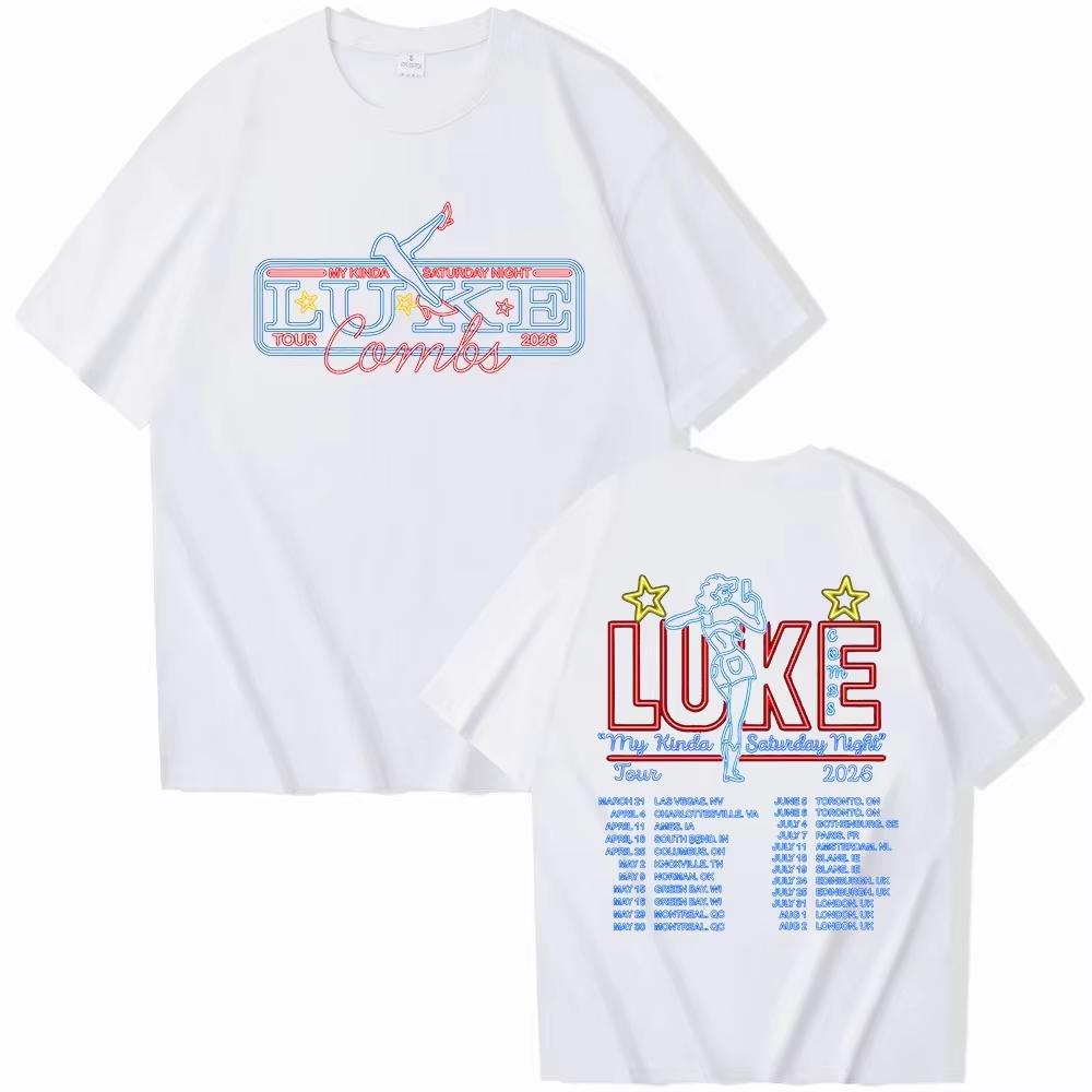 2026 New Luke Combs My Kinda Saturday Night Tour Graphic‑Print Unisex Y2K Pop Short‑Sleeve T‑Shirt, Summer Casual Top T‑Shirt