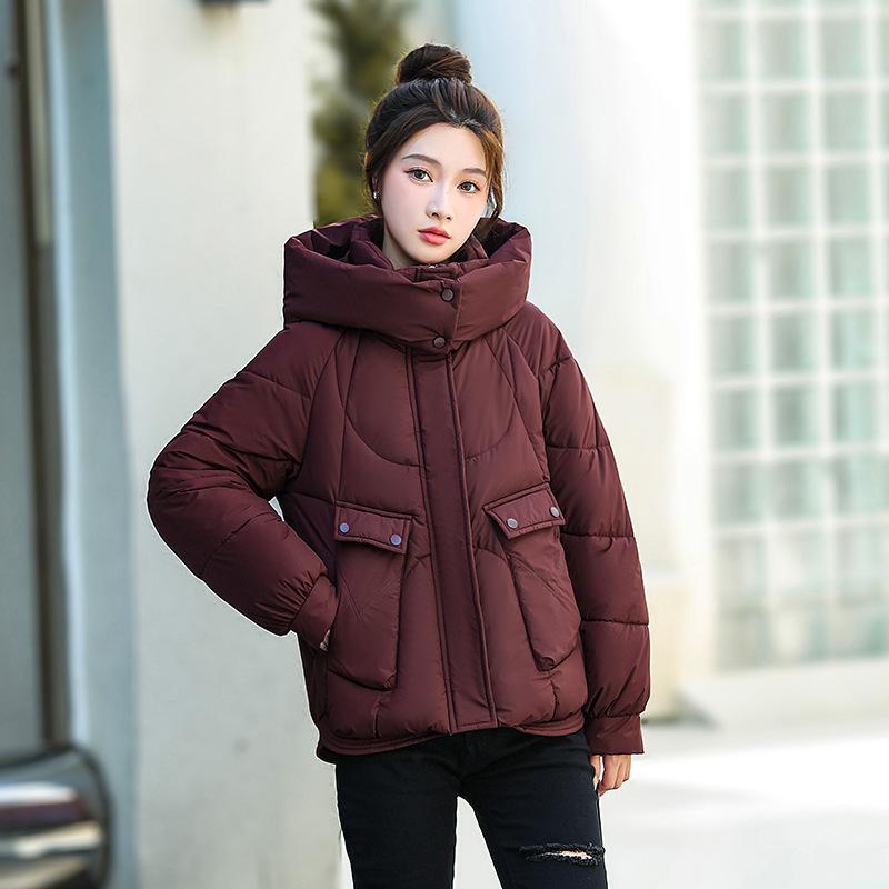 Women’s Short Hooded Windproof Thicken Warm Winter Jacket With Raglan Sleeves