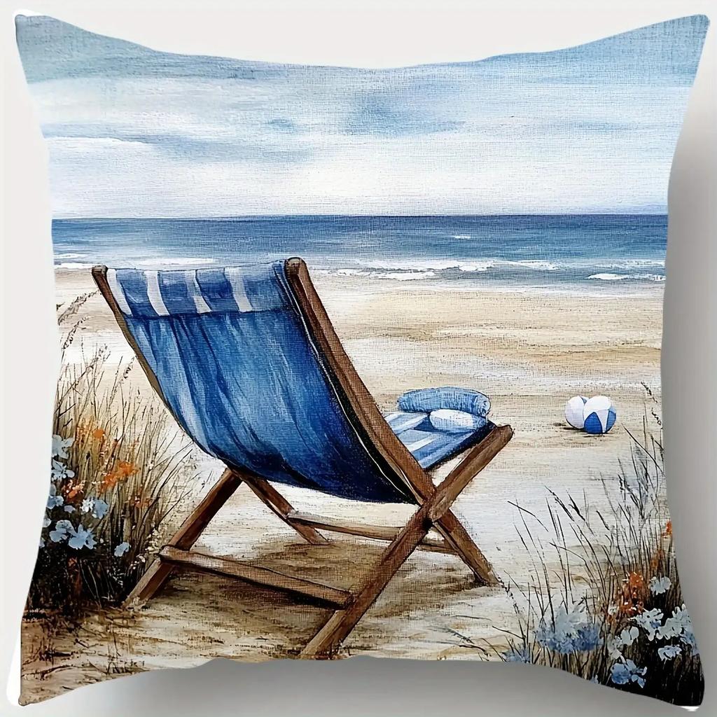 Strandurlaub Thema Digitaldruck Kissenbezug Kurzer Plüsch Geeignet für Wohnzimmer Schlafzimmer Sofas Zierkissenbezug 4 Stück
