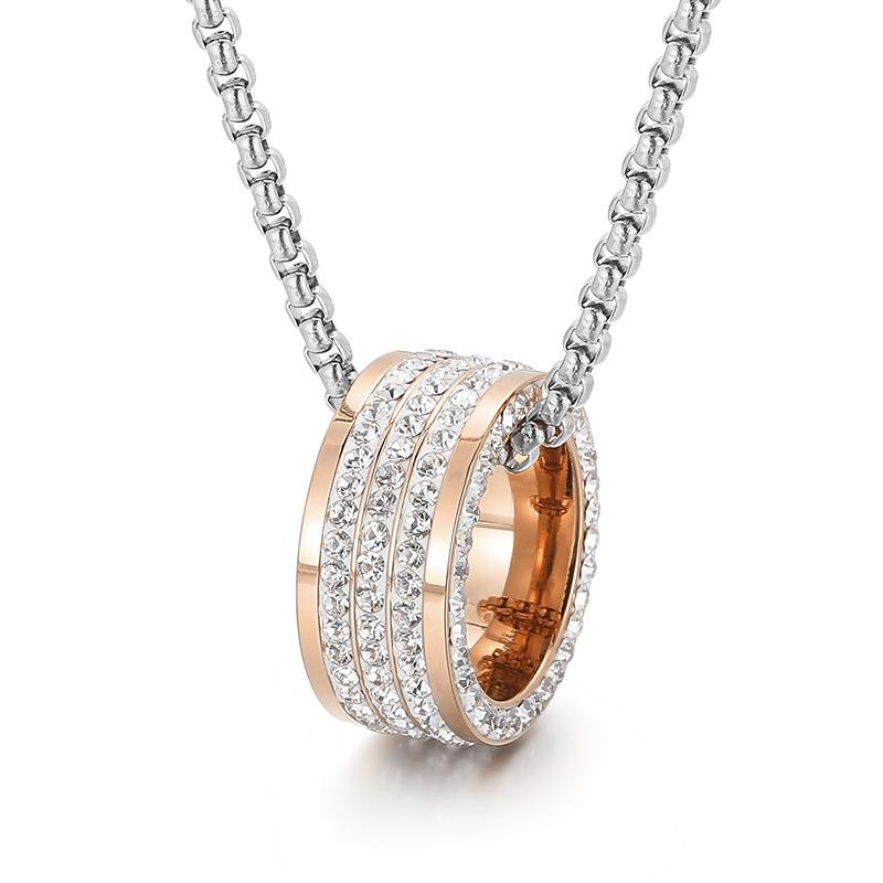 Punk Fashion Gold Color Zircon Pendant Neckalces Men Women Hiphop Titanium Stainless Steel Rhinestone Choker Necklace Jewelry