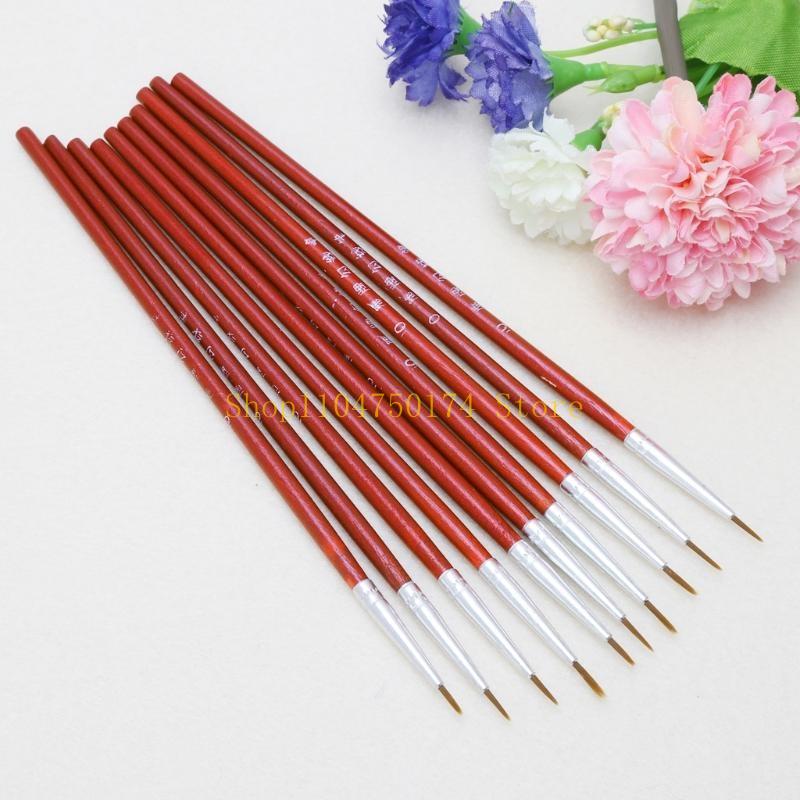 

10Pcs Nylon Hair Brush Hook Line Pen Artist Watercolor Acrylic Painting Drawing top sale червоний