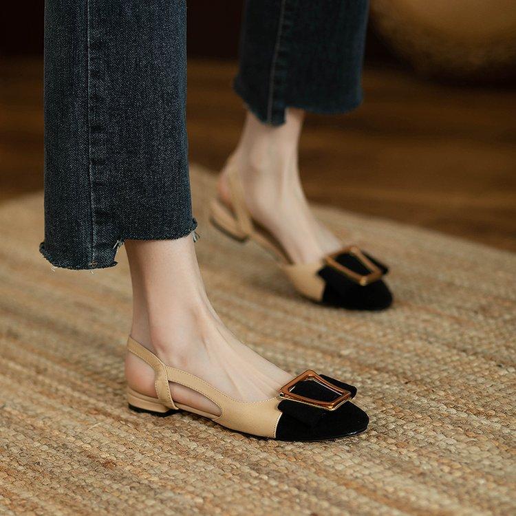 Xiaoxiangfeng 2025 new bag head sandals middle heel thick heel empty single shoes spring and summer French high heels